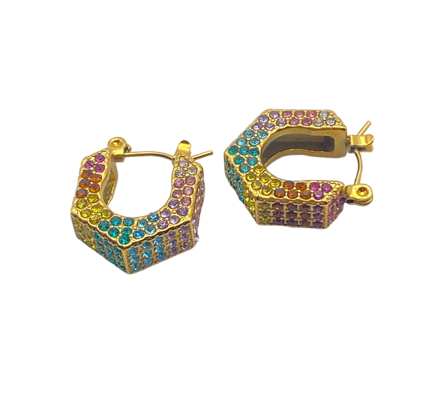 "NEMESIS" gold plated hoops with colorful zirconia