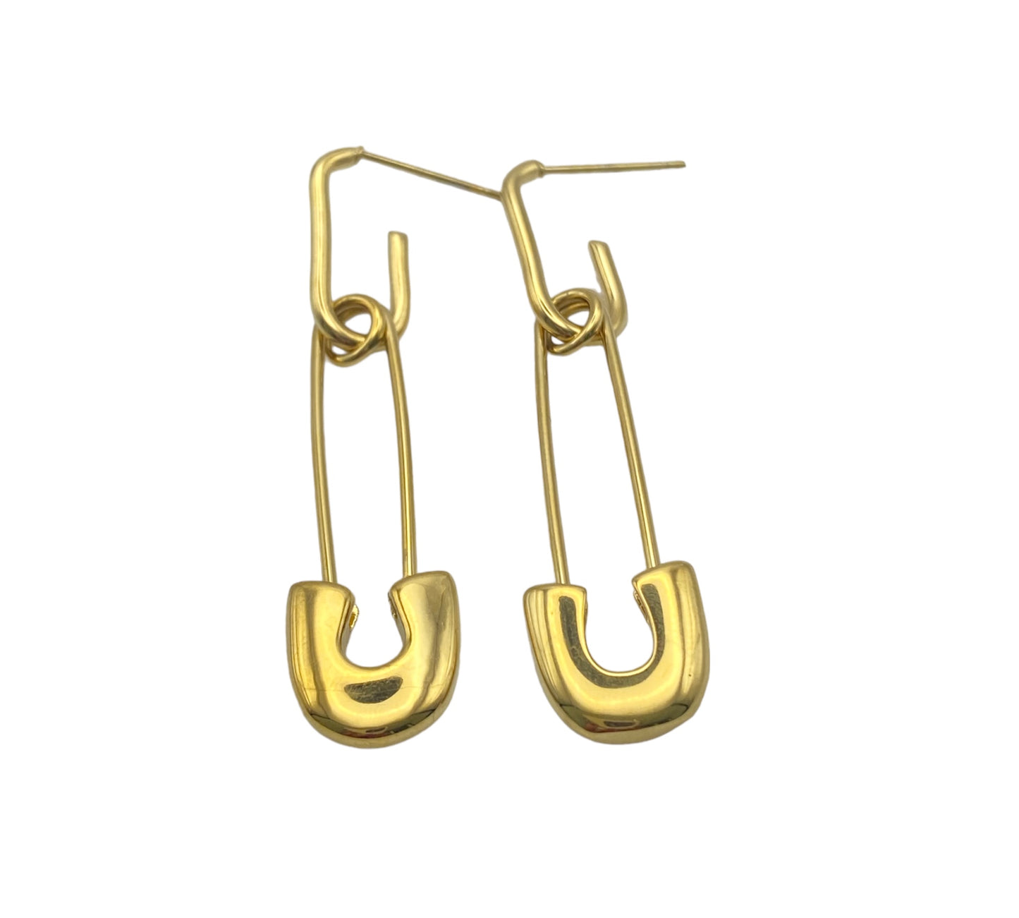 "EOS" gold plated open oval hoops with safety pin pendant