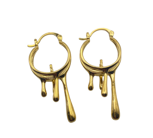 "FORTUNA" gold plated triple hoops with hanging drips