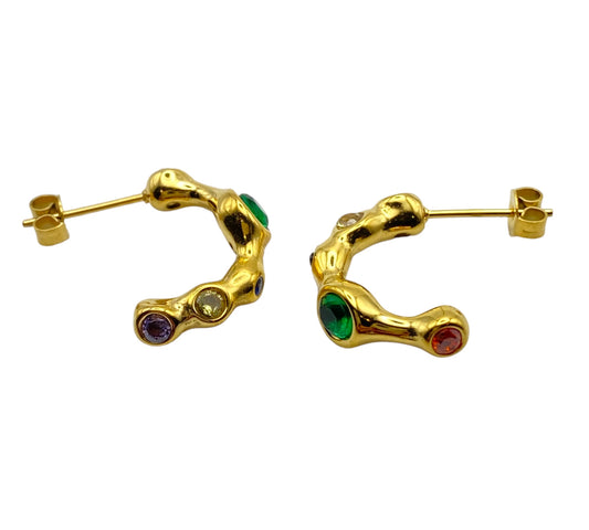 "THEMIS" gold plated contemporary half hoops with colorful zirconia