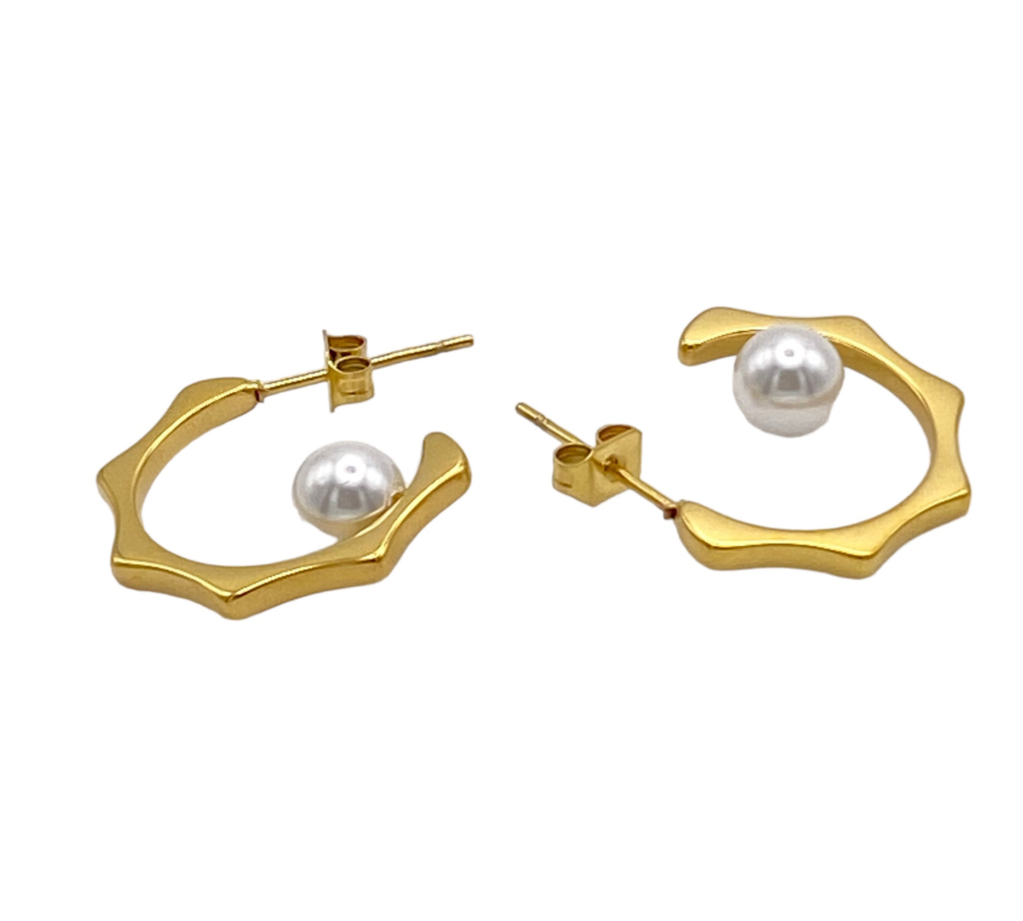 "CO" gold plated half hoop earrings with freshwater pearl