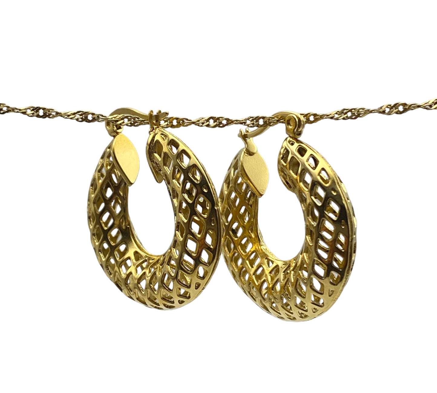 "GRID" gold plated vintage hoop earrings