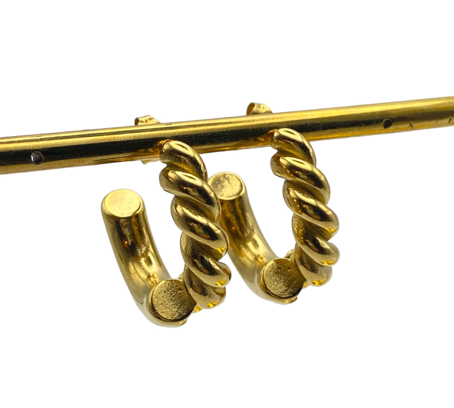 "PERSPECTIVE" gold plated half hoop earrings