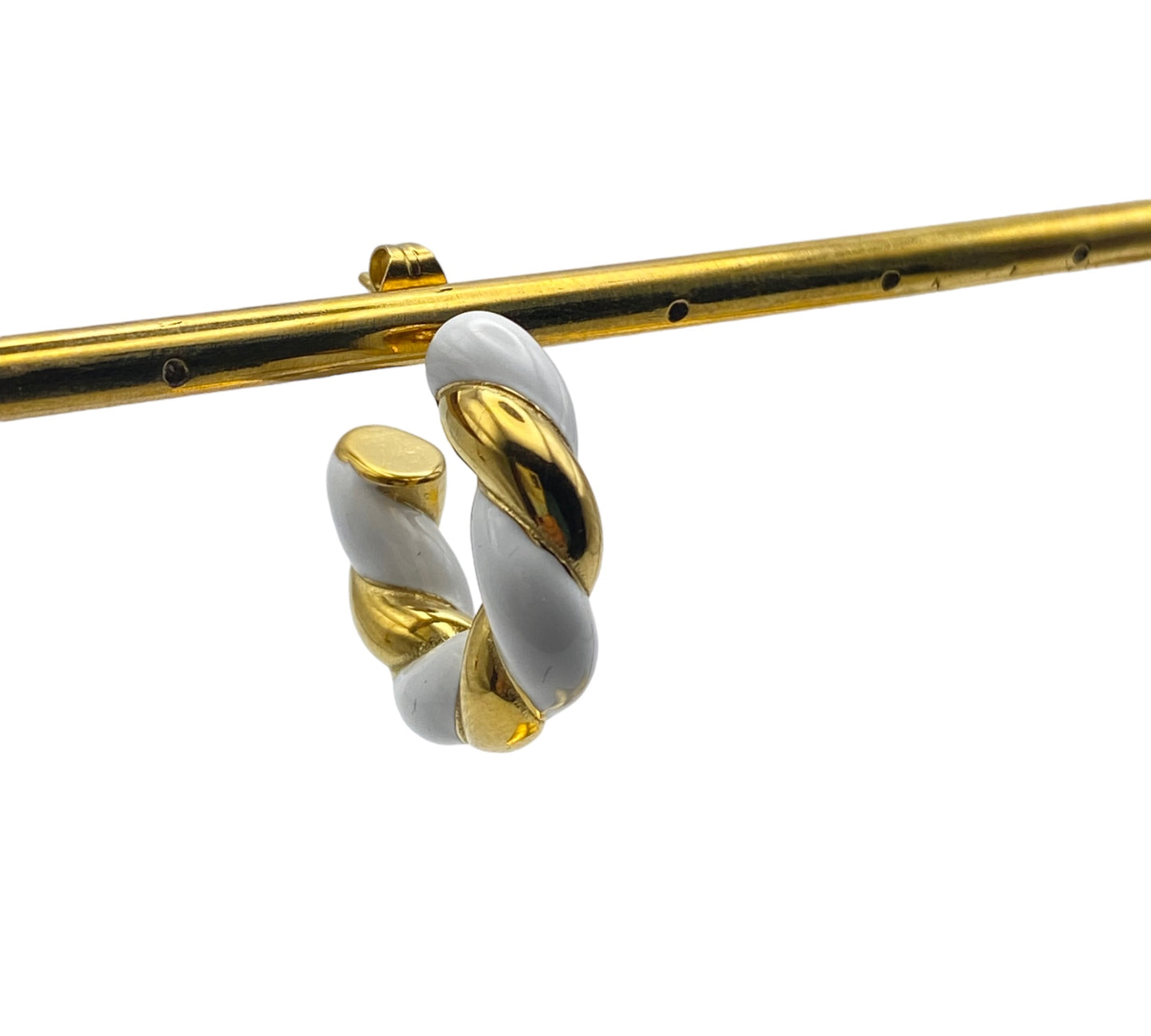 "SHARI" gold plated twisted half hoop earrings with white enamel