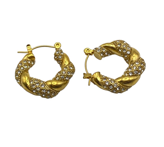 "CHLOE" gold plated twisted hoops with zirconia