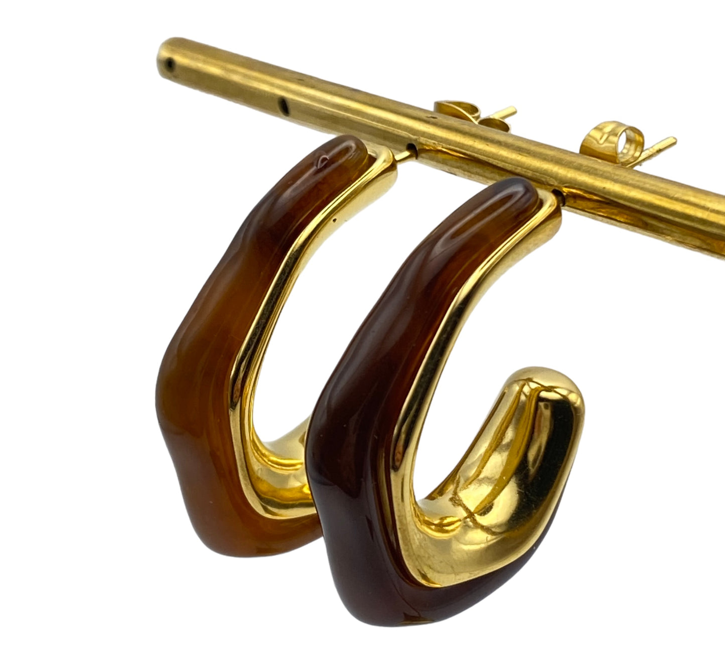 "BURCU" Gold Plated Open Hoop Earrings with Plant-Based Resin