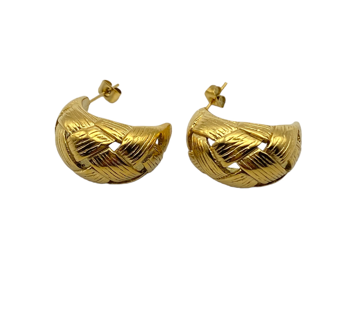 "PLAIT" gold plated open hoop earrings