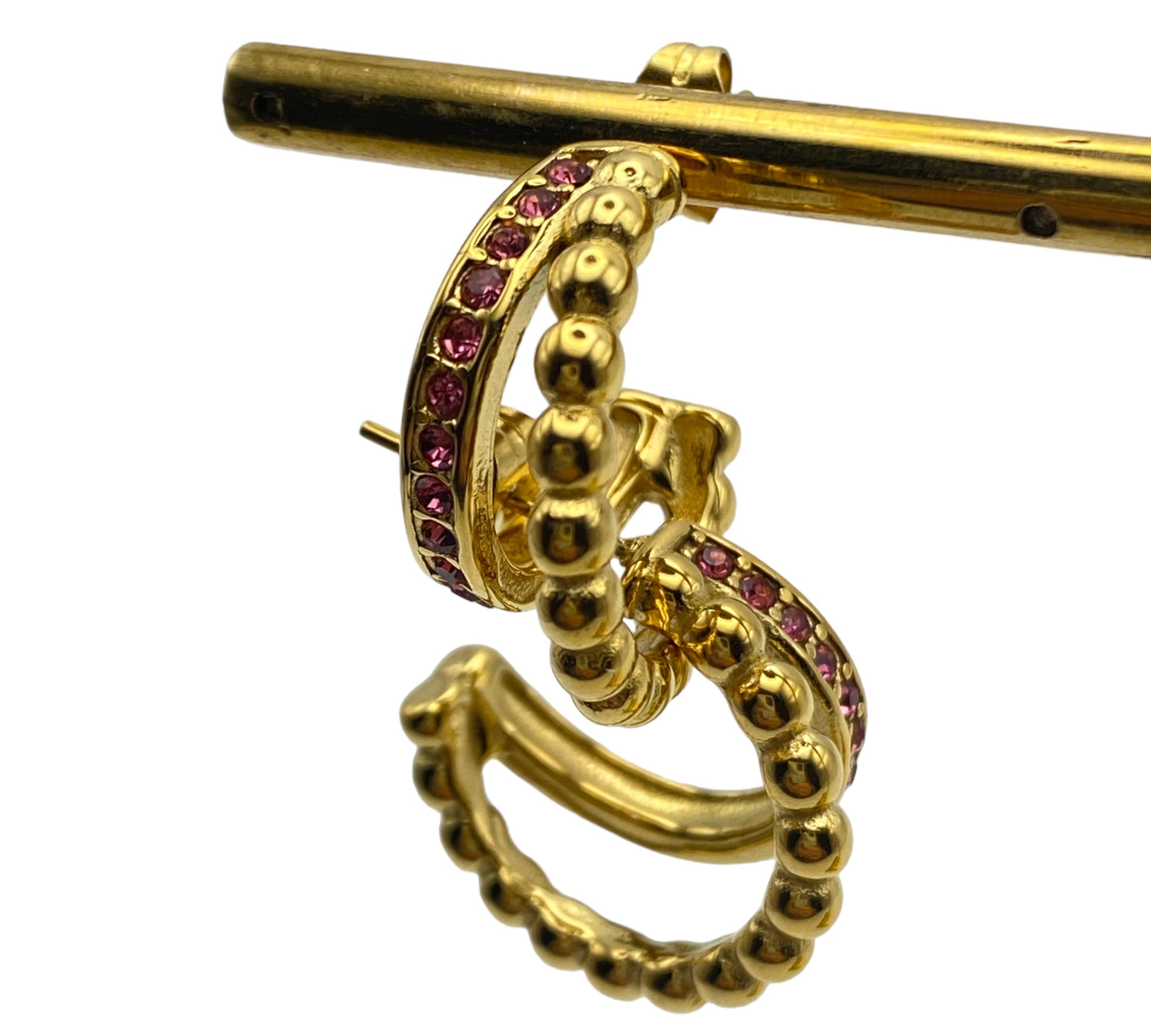 "SABINE" gold plated double open hoop earrings with pink zirconia