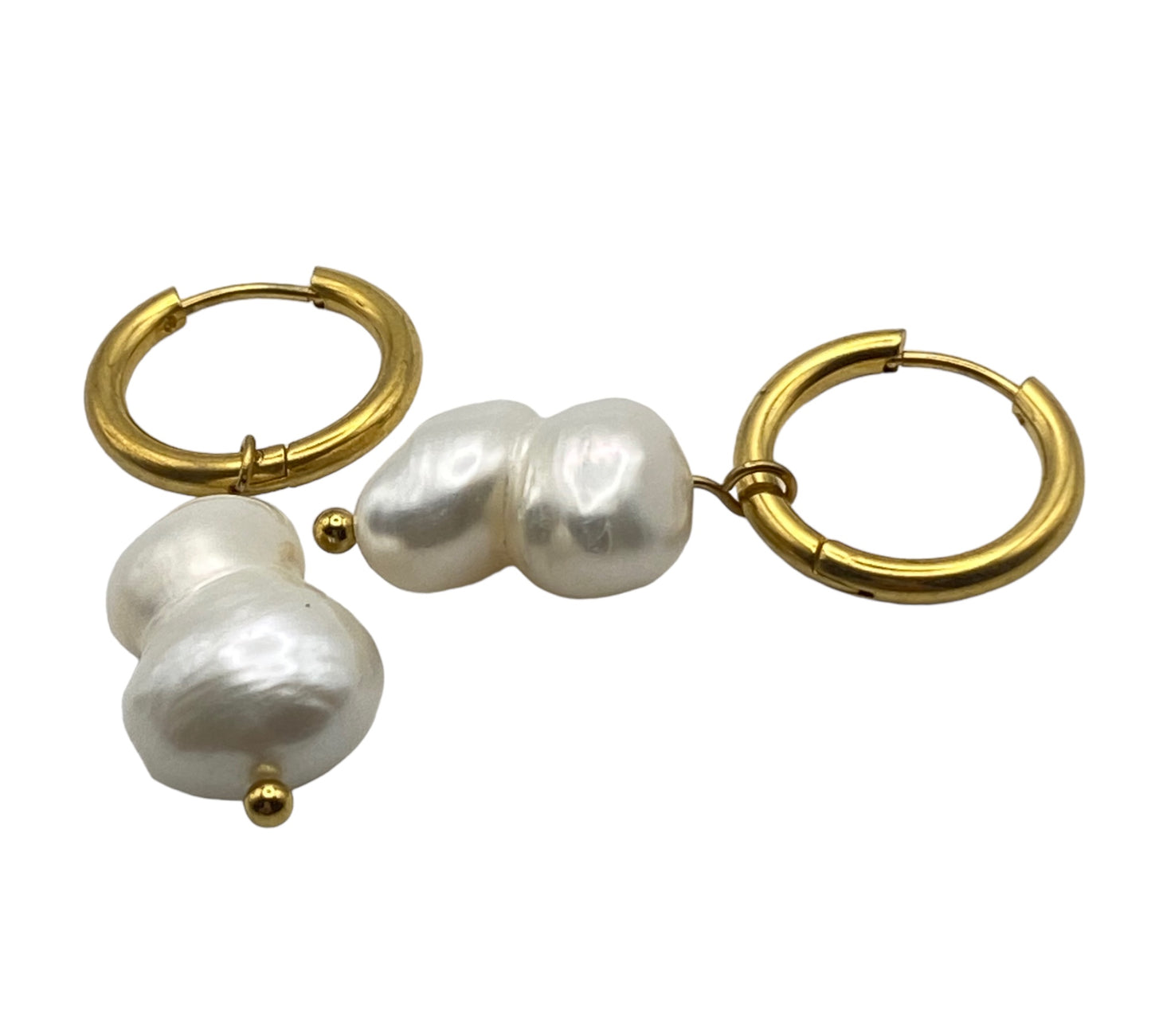 "SEDEF" gold plated hoop earrings with statement freshwater pearl