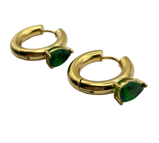 "IRMA" gold plated hoop earrings with green zirconia
