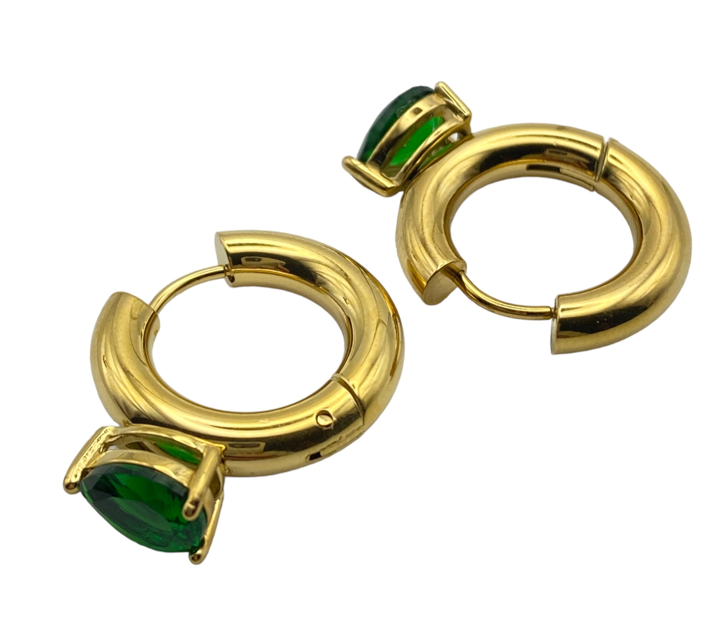 "IRMA" gold plated hoop earrings with green zirconia
