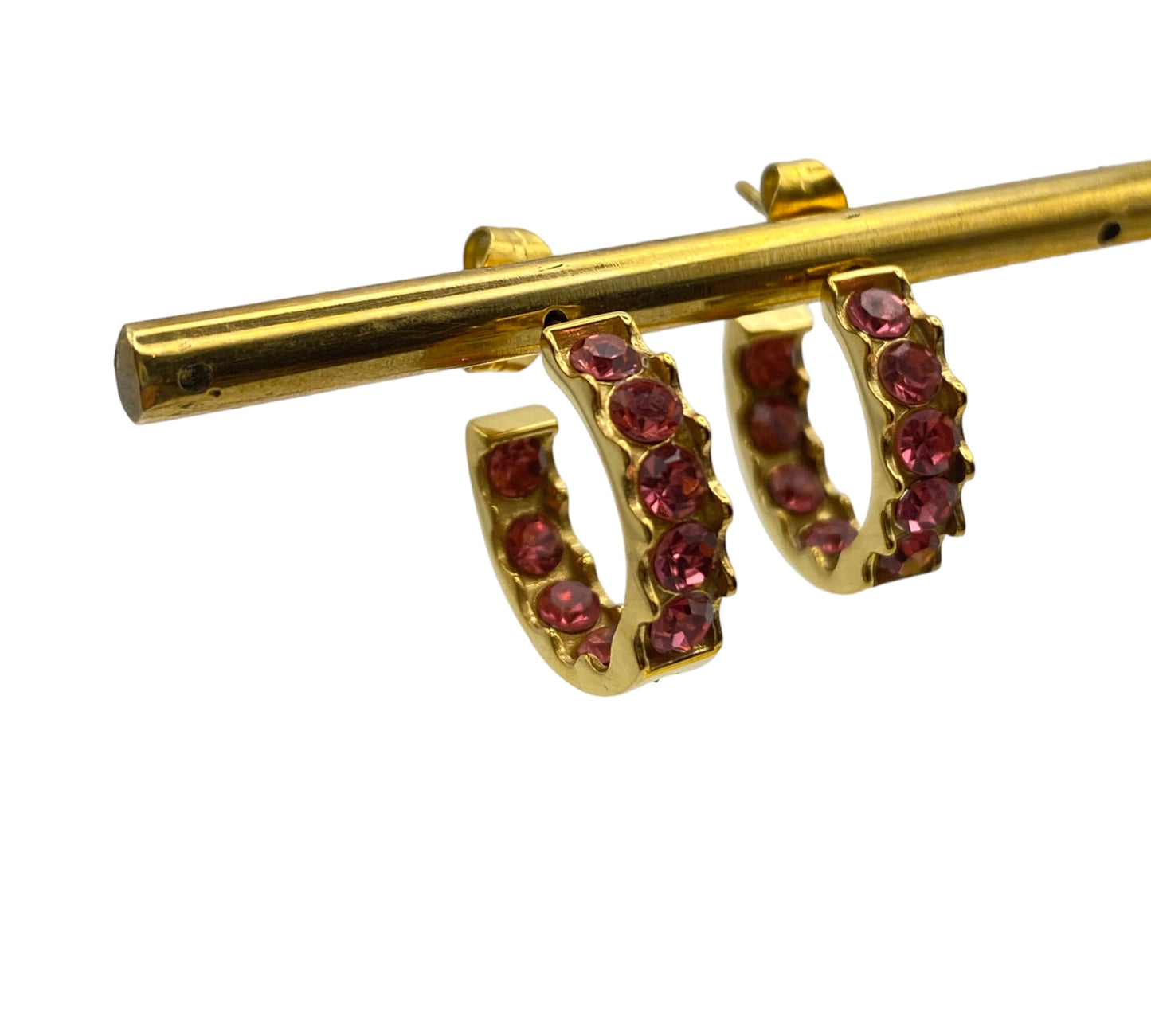 "ATLAS" gold plated half hoop earrings with pink zirconia