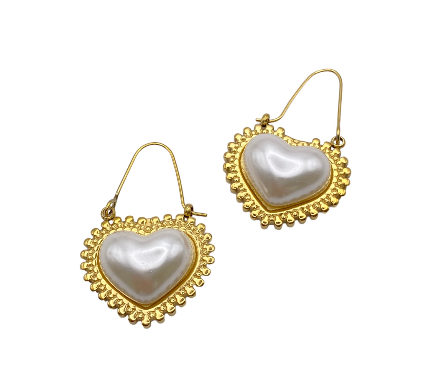 "OLIVIA" gold plated heart shaped earrings with pearl