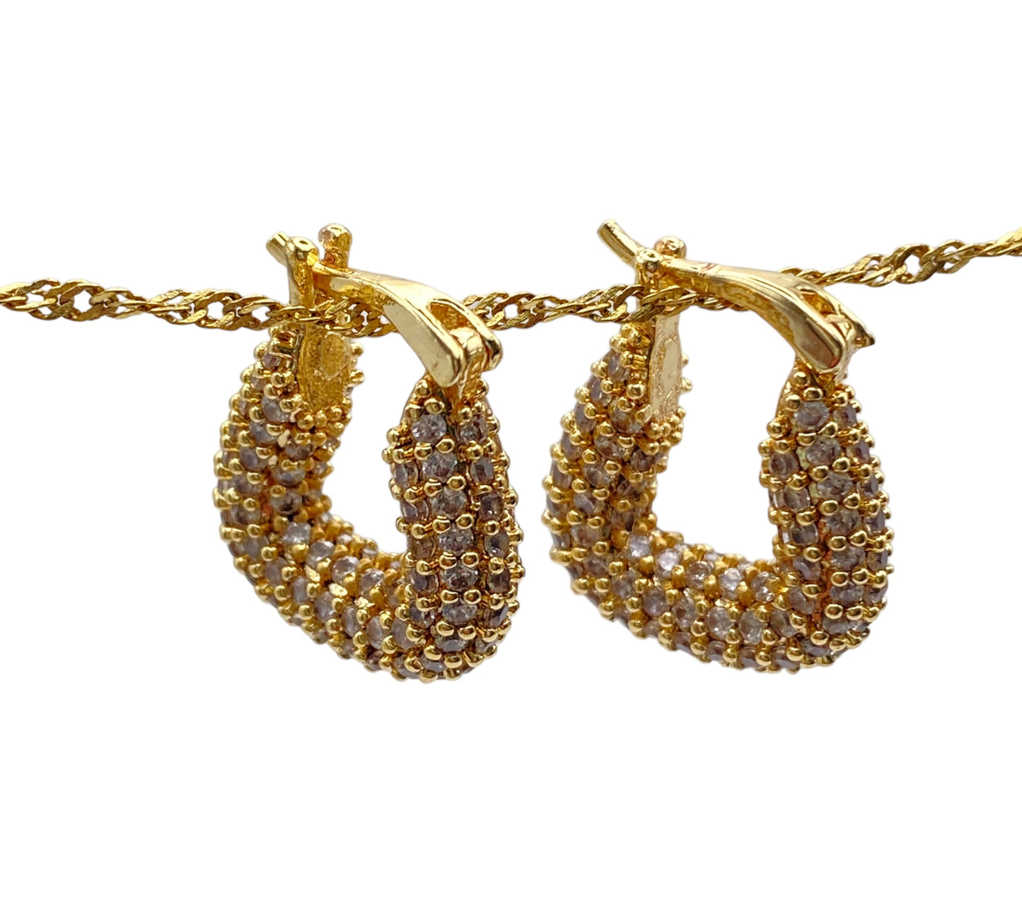 "SIREN" gold plated mini brass hoops with clear zirconia