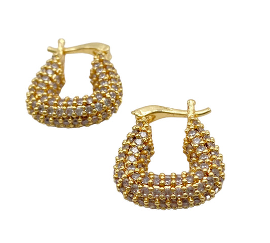 "SIREN" gold plated mini brass hoops with clear zirconia