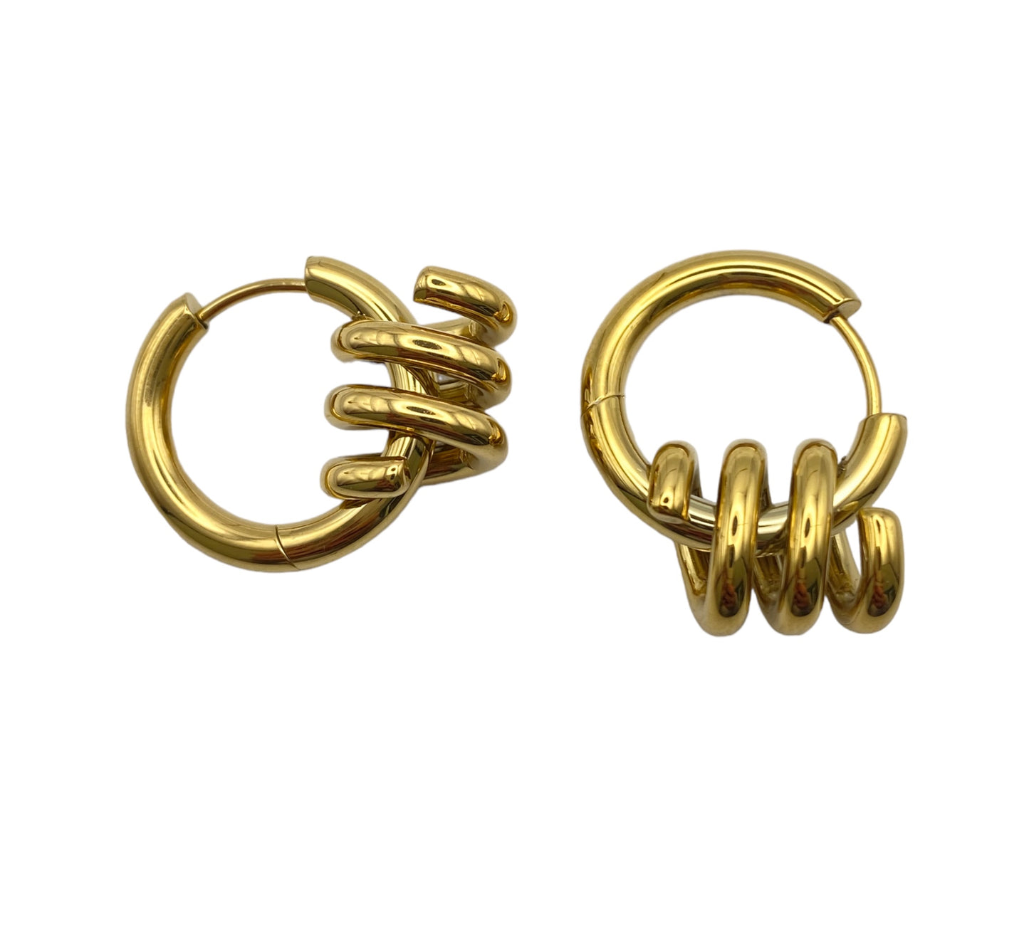 "WIRED" gold plated hoop earrings with a fixed side charm