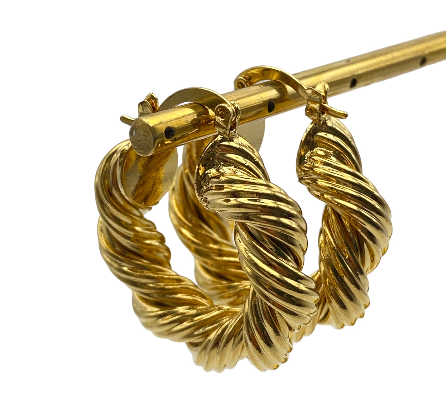 "SPIN" gold plated twisted hoop earrings
