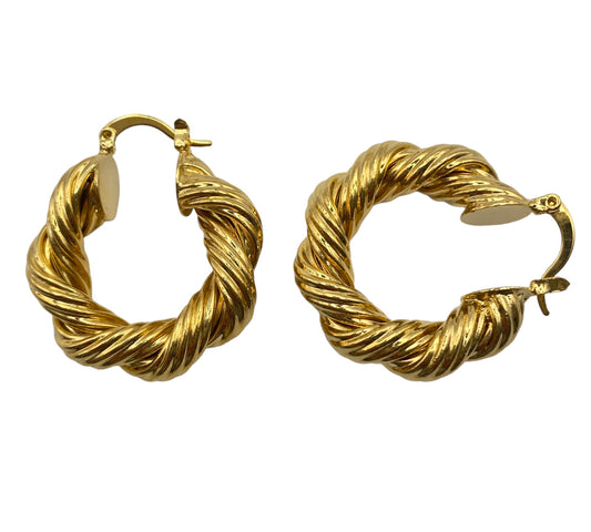 "SPIN" gold plated twisted hoop earrings