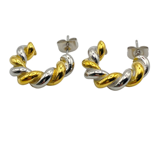 "ARAF" open twisted hoop earrings with gold and silver color