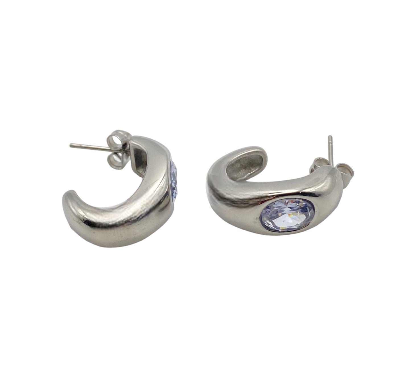 "VENUS" silver colored semi-hoop earrings with light lila zirconia