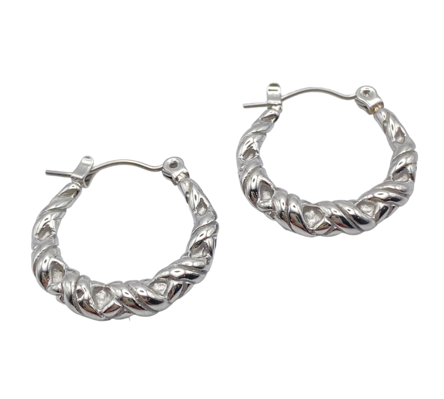 "FREYA" silver colored twisted rope inspired hoop earrings