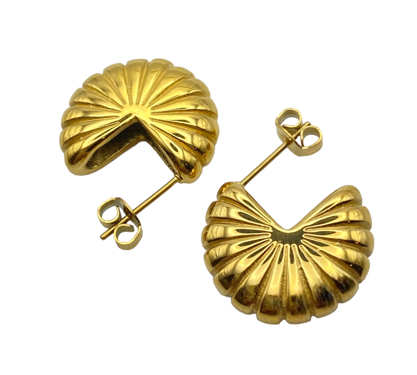 "NUWA" gold plated 3 quarters hoop earrings