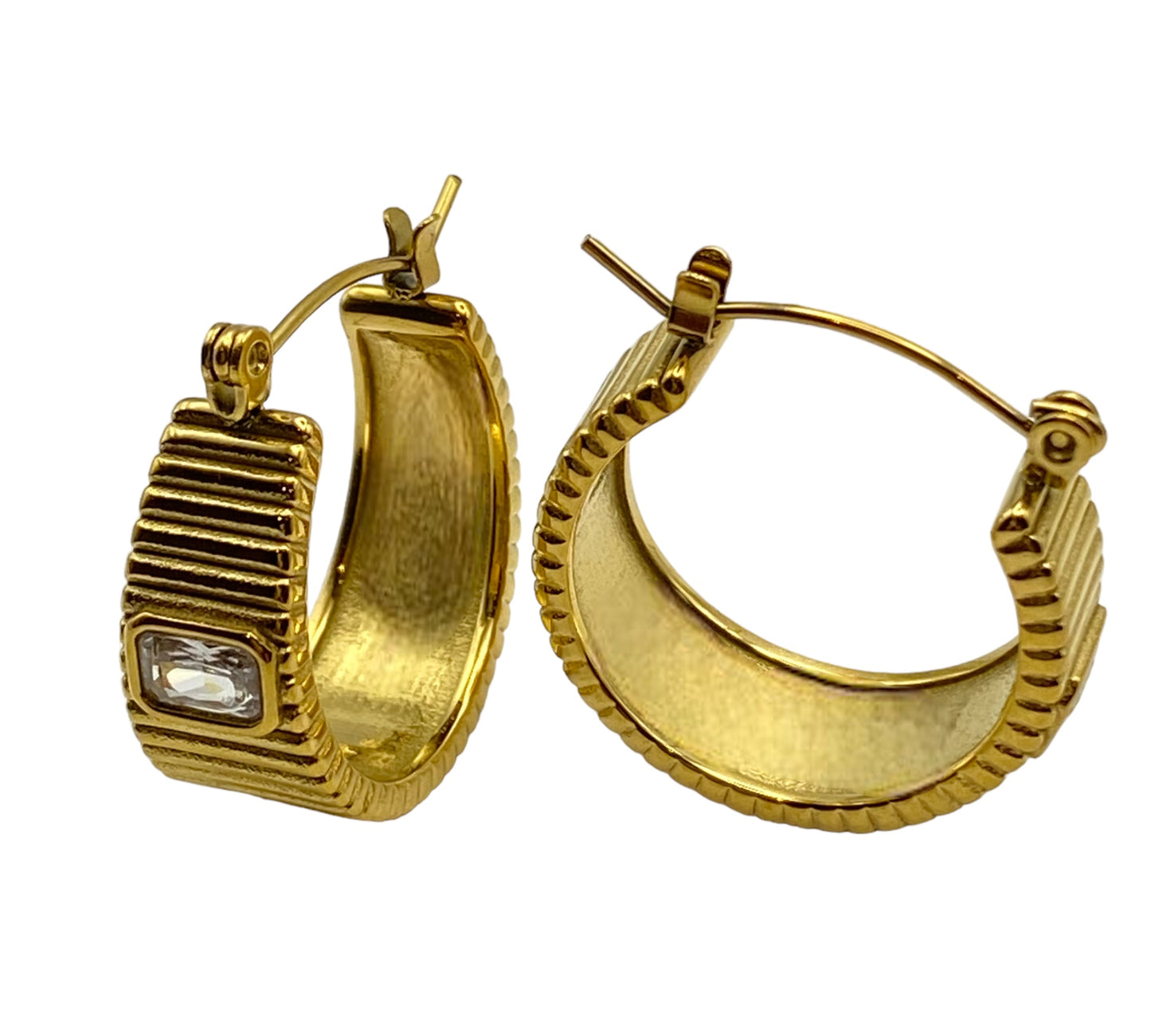 "THALIA" gold plated hoop earrings with a single small zirconia on the side