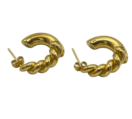 "PERSPECTIVE" gold plated half hoop earrings