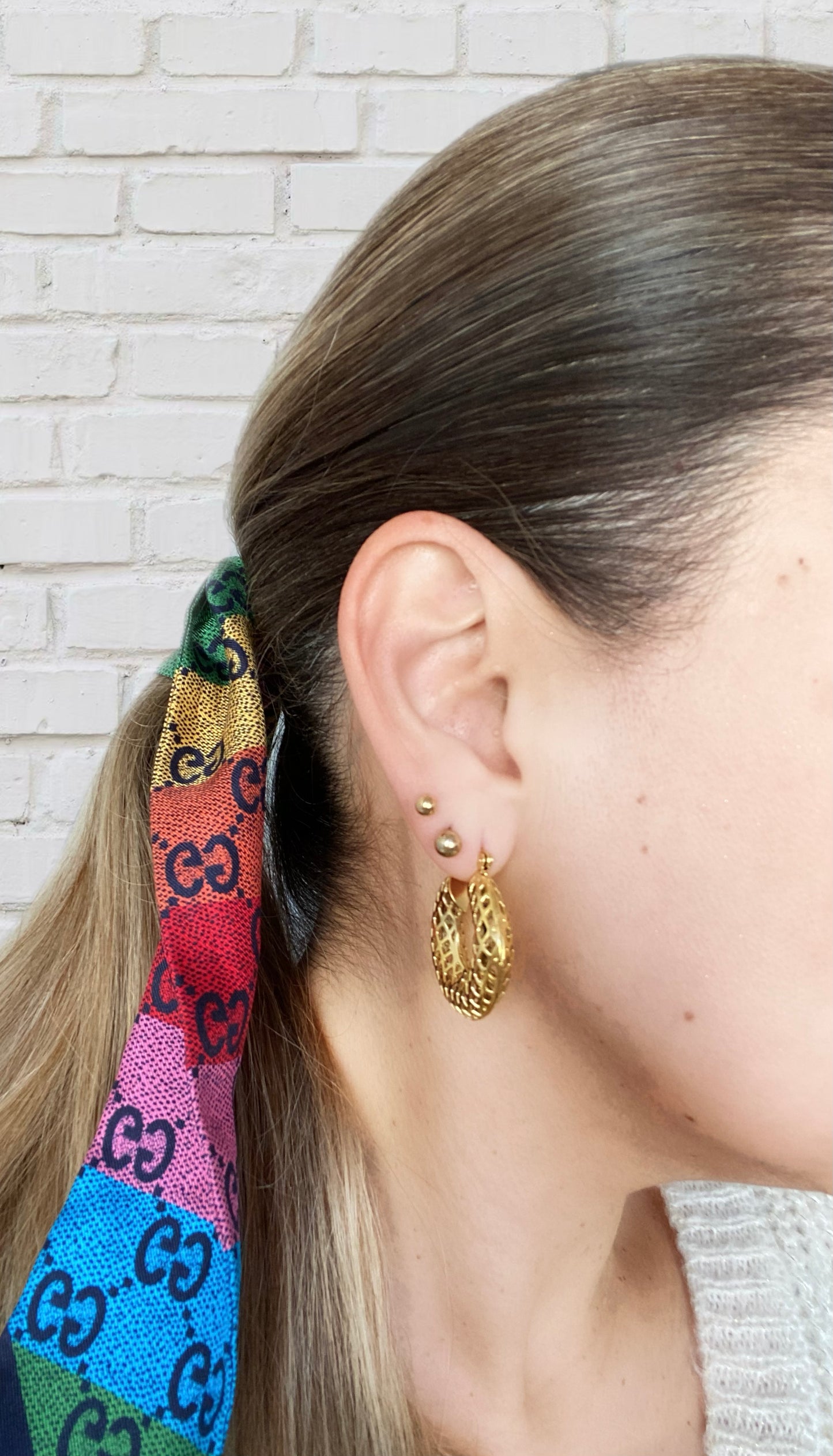 "GRID" gold plated vintage hoop earrings